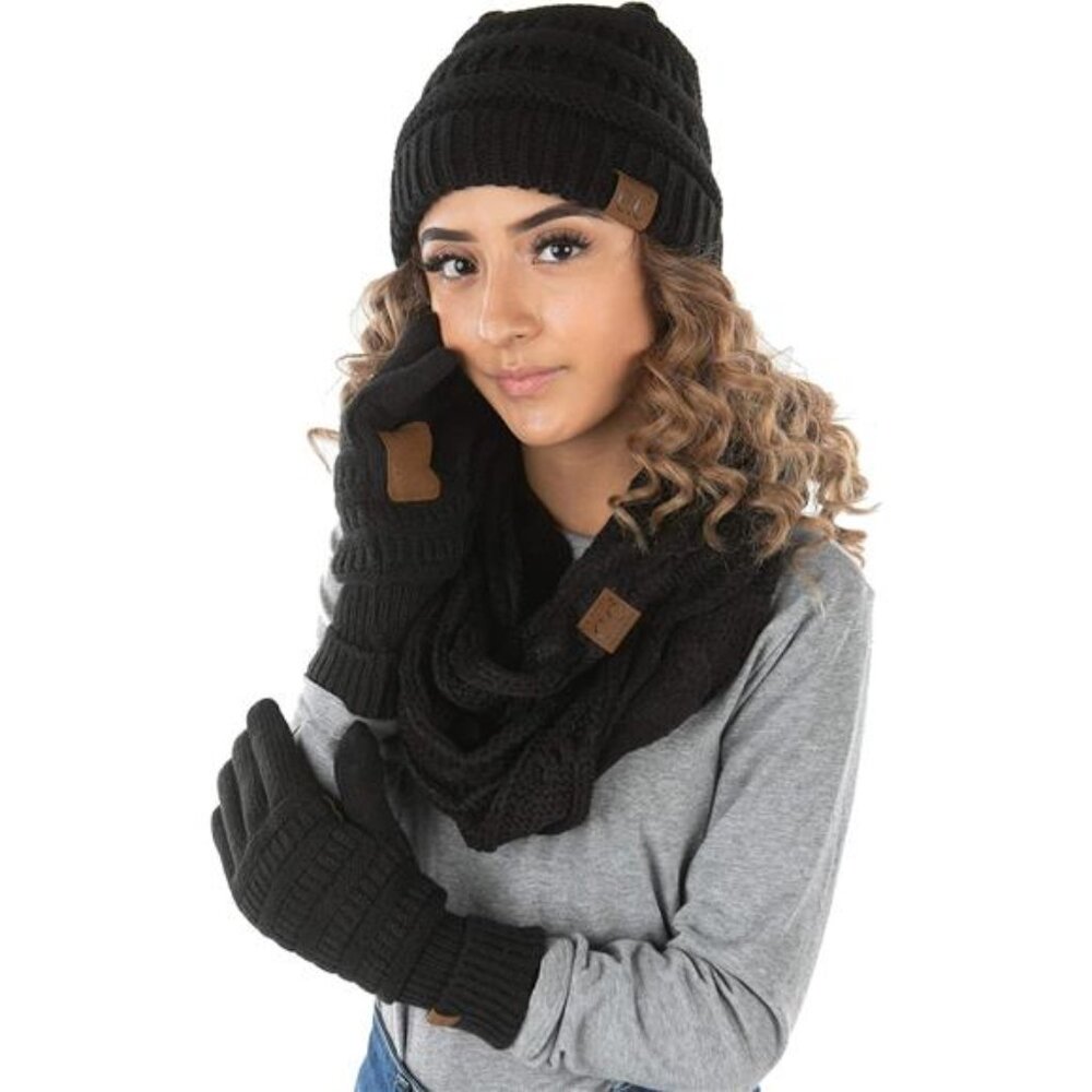 New Cozy 3-Piece Winter Set - Matching Hat, Scarf & Gloves for Women‎